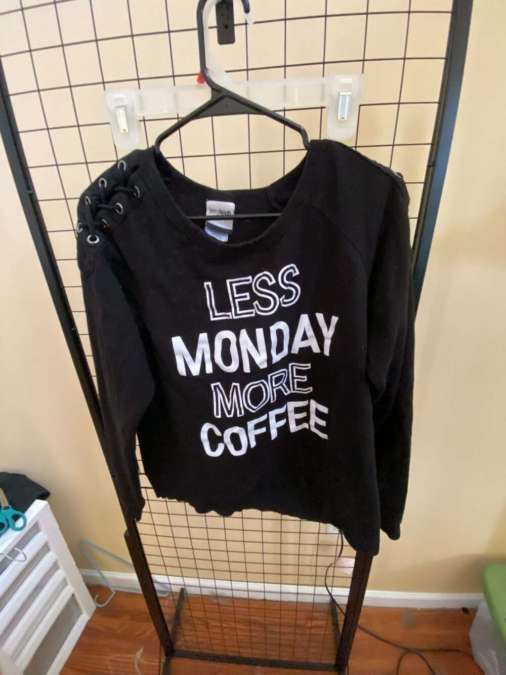 Jerry Leigh Less Monday More Coffee Long Sleeve T-shirt Black Laced